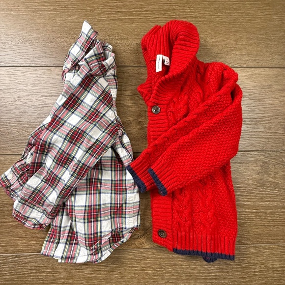 Janie and Jack Other - Janie & Jack Boys Holiday Button Down Shirt and Sweater 2T Winter Red Christmas